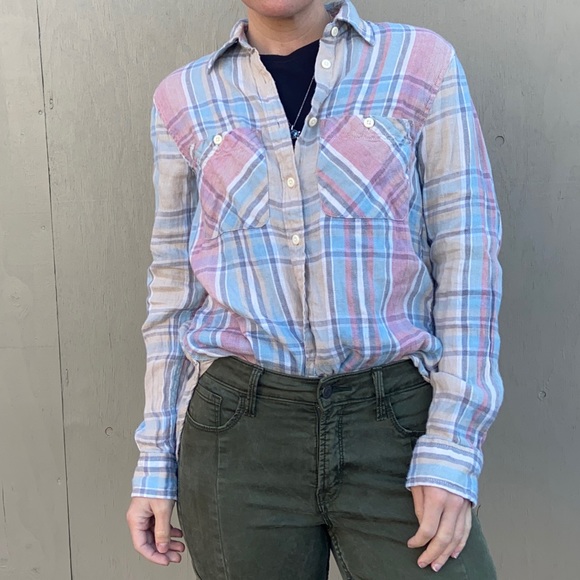 Ralph Lauren Pastel Plaid Button Down Shirt Blue - Picture 6 of 7